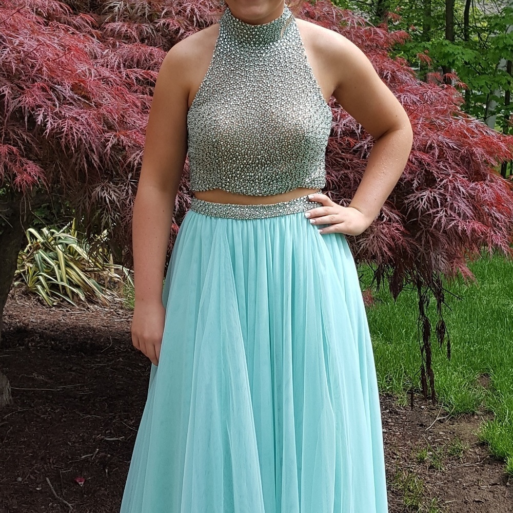Sherri Hill Two Piece Prom Gown Mint Green Size 6